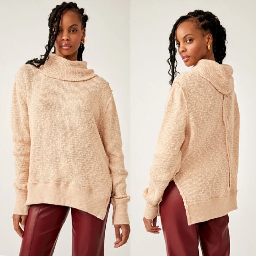 Free People Beige Slouchy Oversized Tommy Turtleneck Sweater